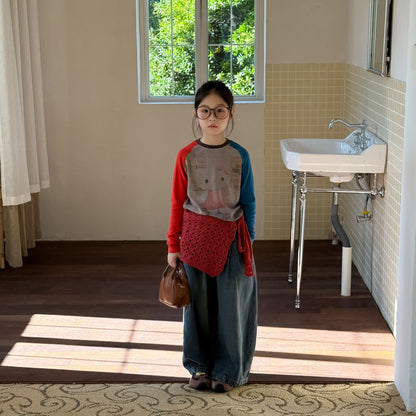 -パッチワークデザインラグランスリーブ長袖Tシャツ キッズカットソー【mh0010954】 - mamahalo shop - 長袖Tシャツ -  べビー服 - 子供服 - 男の子 - 女の子