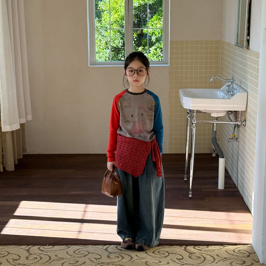 -パッチワークデザインラグランスリーブ長袖Tシャツ キッズカットソー【mh0010954】 - mamahalo shop - 長袖Tシャツ -  べビー服 - 子供服 - 男の子 - 女の子