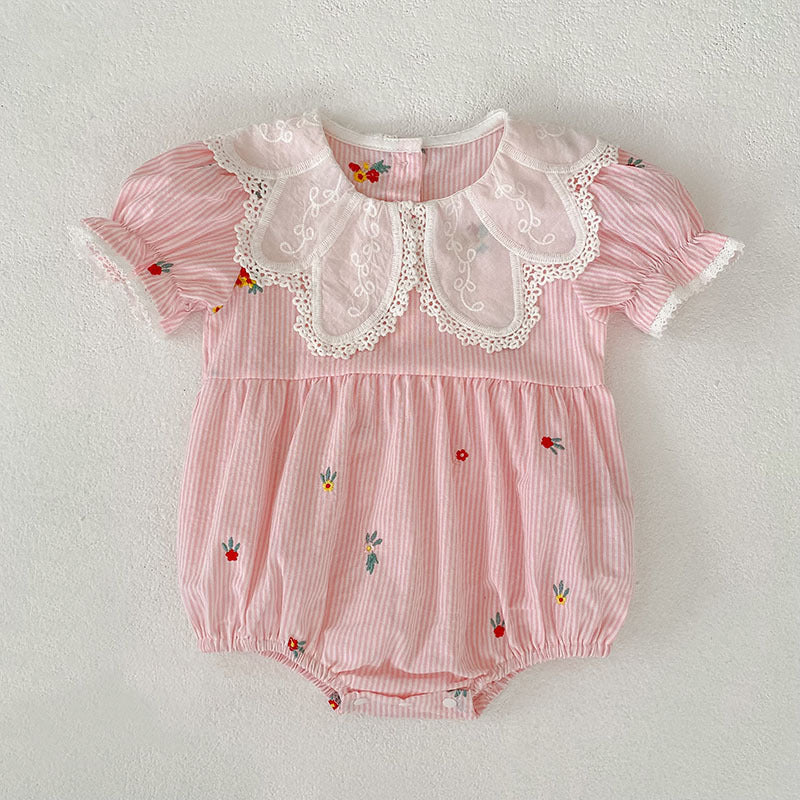 Stripe Embroidery Romper Dress Mono-vestido con bordados de rayas [mh0013168]
