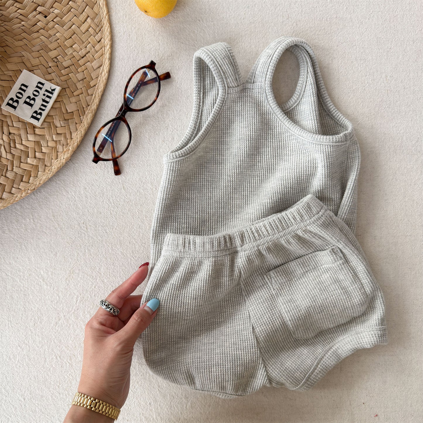 Sleeveless Waffle Logo Tank Shorts Set アメカジ タンクトップ ショートパンツ セット【mh0013451】