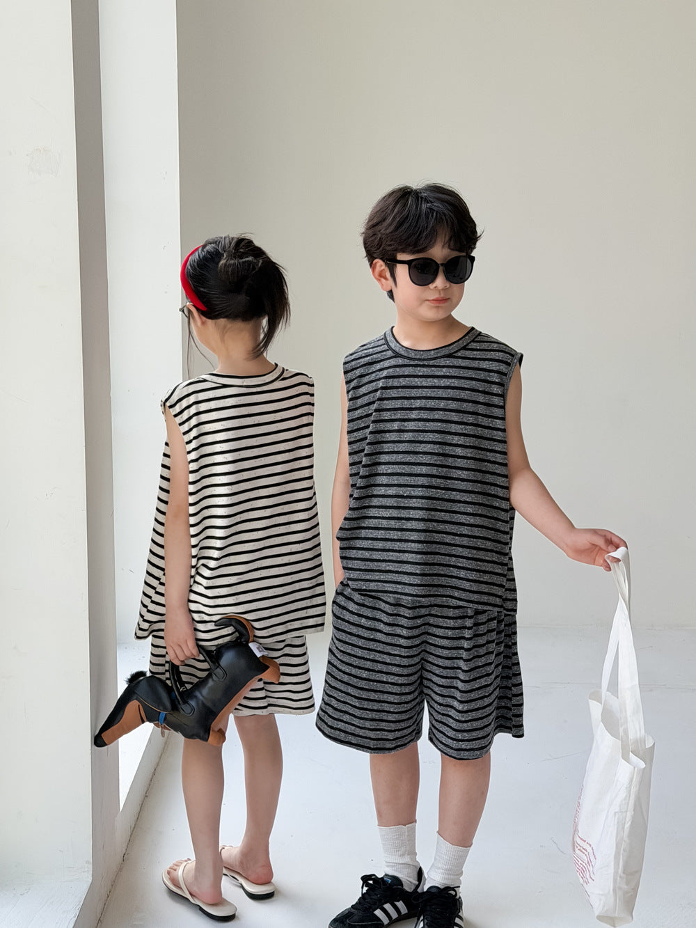 Sleeveless Sporty Stripe Set ボーダー タンクトップ ハーフパンツ セット【mh0013534】