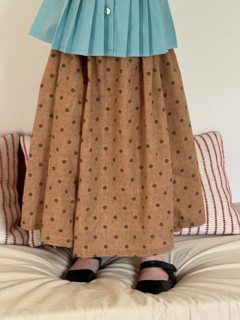 Textured Cotton Linen Culottes ドット シンプル ロングガウチョパンツ【mh0012822】