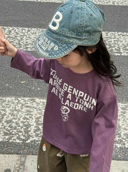 -ペンギン柄プリントTシャツ ロゴ入り長袖トップス【mh0011055】 - mamahalo shop - 長袖Tシャツ -  べビー服 - 子供服 - 男の子 - 女の子