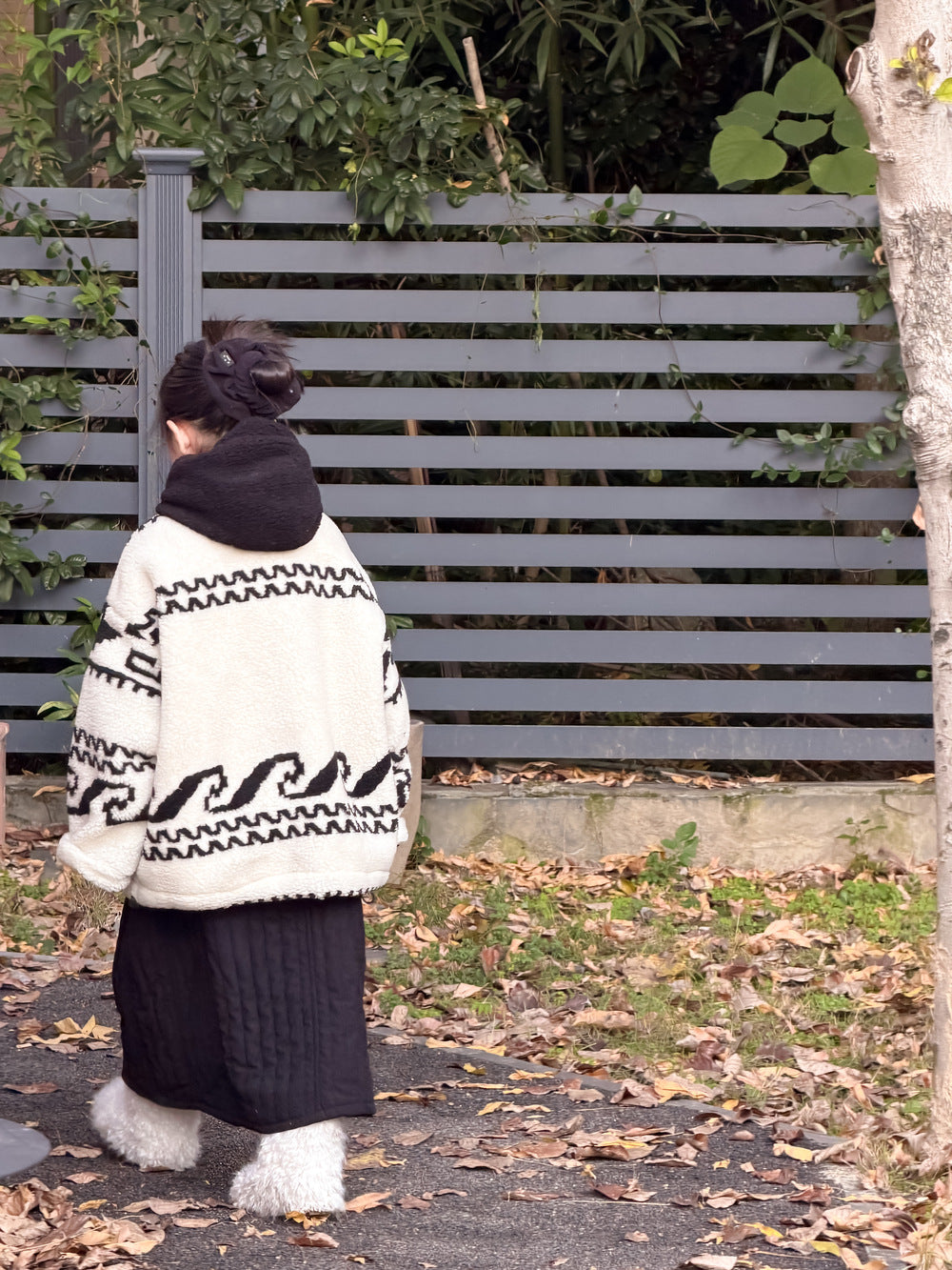 ラムフリースジャケット トライバル柄 ネイティブ柄 フーディコート【mh0011868】