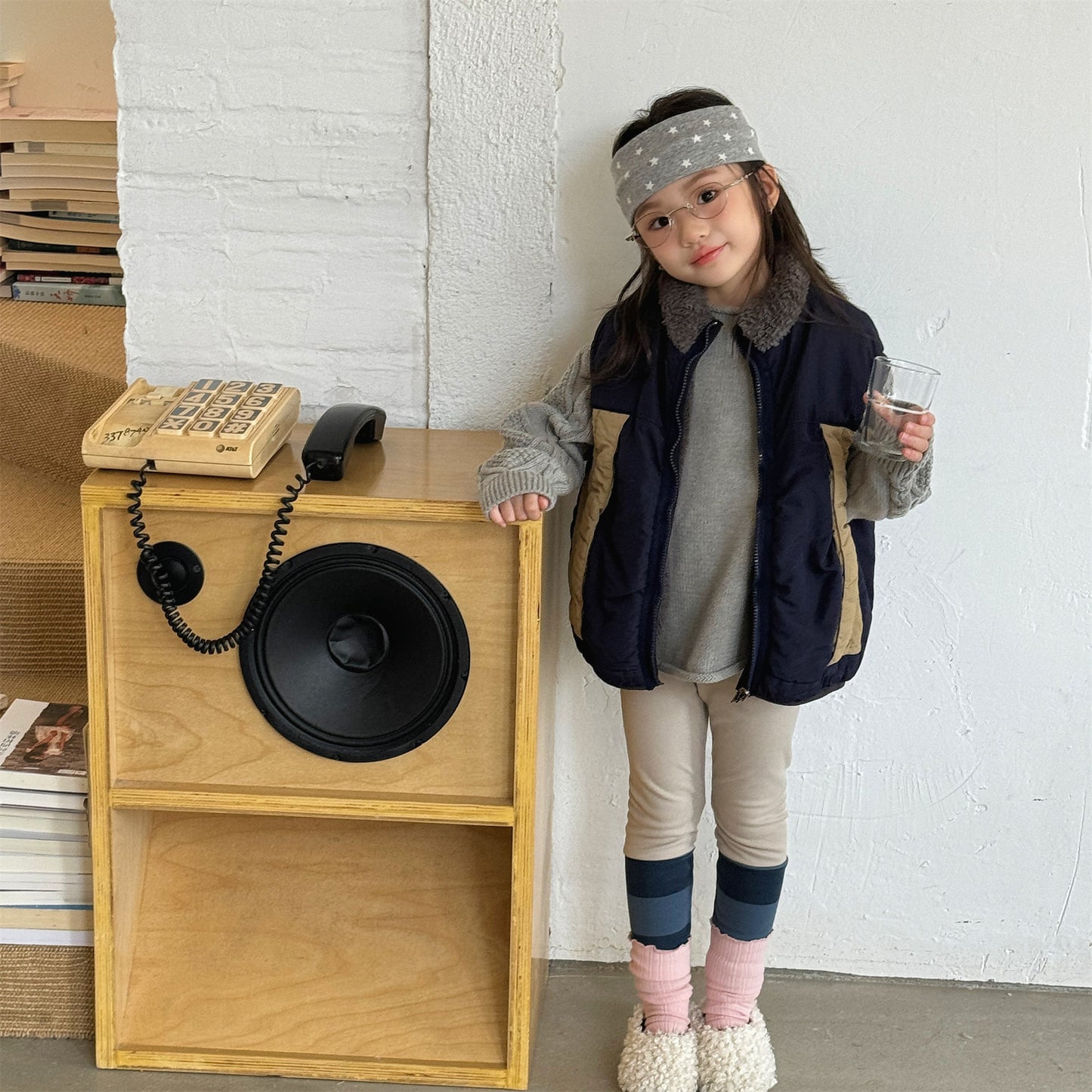 パッチワークベスト 裏ボアフリース スタンドカラー【mh0011920】