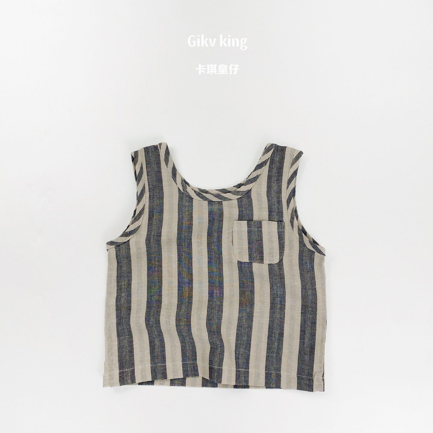 Striped Woven Cotton Vest ストライプ ノースリーブTシャツ【mh0013477】