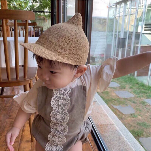 -ベビー帽子 とんがり 麦わら帽子 ストローハット キャップタイプ ピクミン帽子【mh0004744】 - mamahalo shop - ベビー用帽子 -  べビー服 - 子供服 - 男の子 - 女の子