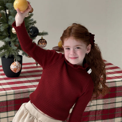 Long-sleeved mock neck cut-and-sew sweater with a ruffled high neck and bottle neck. Basic sweater [mh0011897]