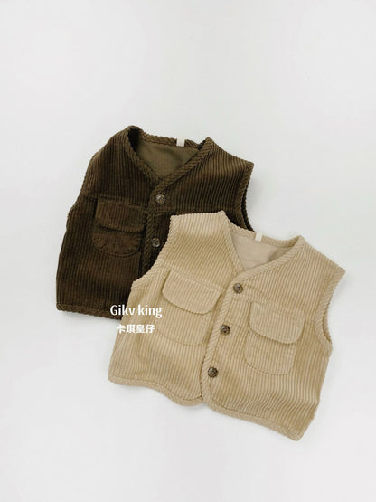 Retro Corduroy Layered Sleeveless Vest コーデュロイ ベスト【mh0012573】