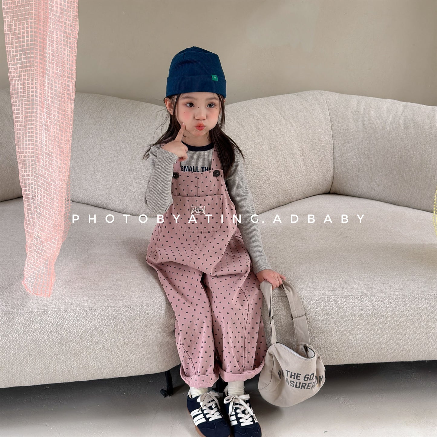 Kids' Polka Dot & Check Pocket Overalls [mh0014053]