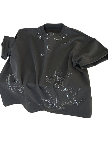 Graffiti Cotton T-shirt アニマル グラフィック 半袖Tシャツ【mh0012939】