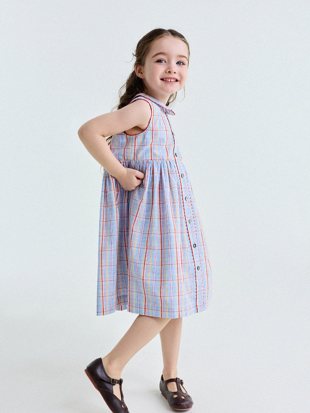 Peter Pan Collar Plaid Dress ラウンドカラー ノースリーブワンピース【mh0013177】