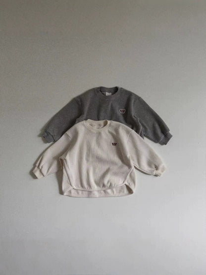Sudadera de manga larga con logotipo para bebé y niño, tejido waffle【mh0014629】