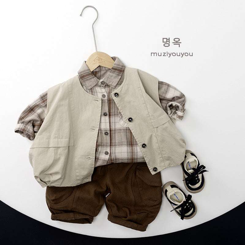 -フラップポケットノーカラーベスト【mh0010870】 - mamahalo shop - ベスト -  べビー服 - 子供服 - 男の子 - 女の子