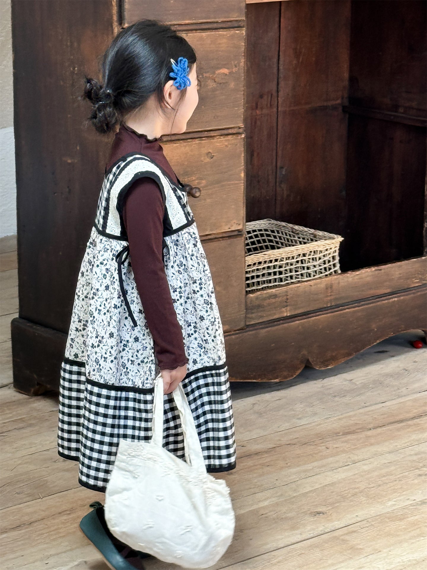 -チェック柄小花プリントノースリーブワンピース レイヤードワンピース【mh0010991】 - mamahalo shop - 長袖セットアップ -  べビー服 - 子供服 - 男の子 - 女の子