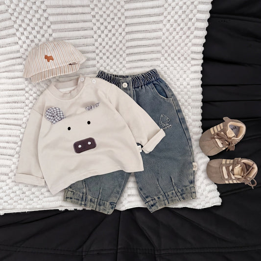 Camiseta de manga larga con estampado de animales para bebés y niños pequeños【mh0014002】