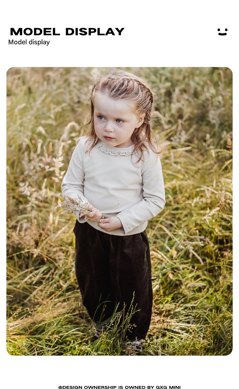 -長袖Tシャツ フリル襟 丸首 無地 カットソー ブラウス風【mh0011311】 - mamahalo shop - 長袖Tシャツ -  べビー服 - 子供服 - 男の子 - 女の子