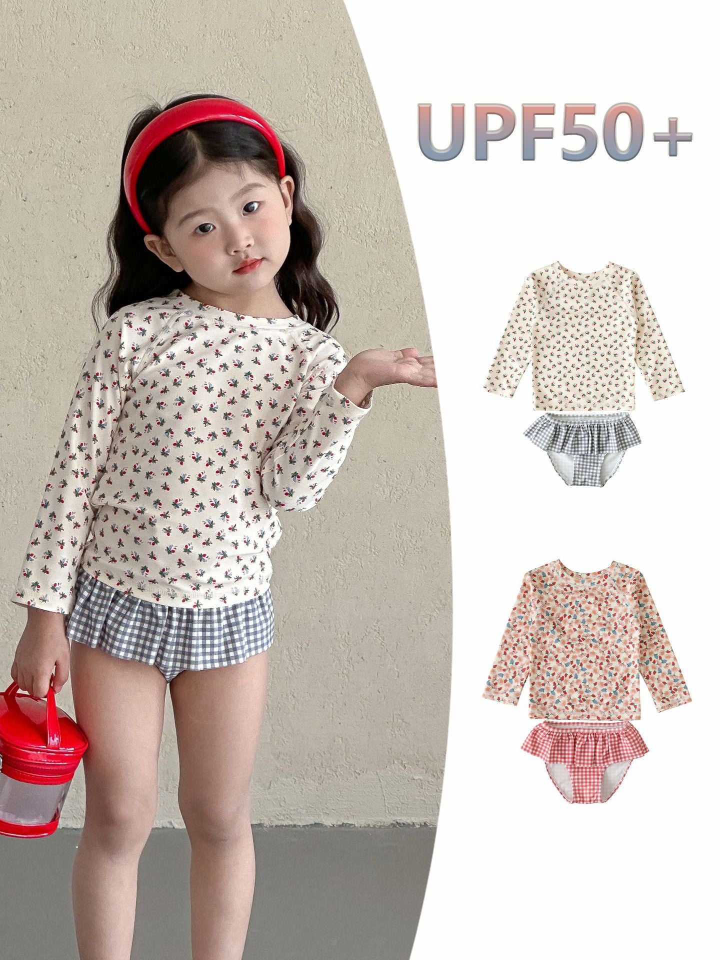 UPF50 Plus Floral Gingham Long Sleeve Swimsuit 花柄 ギンガムチェック 水着【mh0012600】