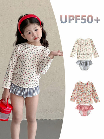 UPF50 Plus Floral Gingham Long Sleeve Swimsuit 花柄 ギンガムチェック 水着【mh0012600】