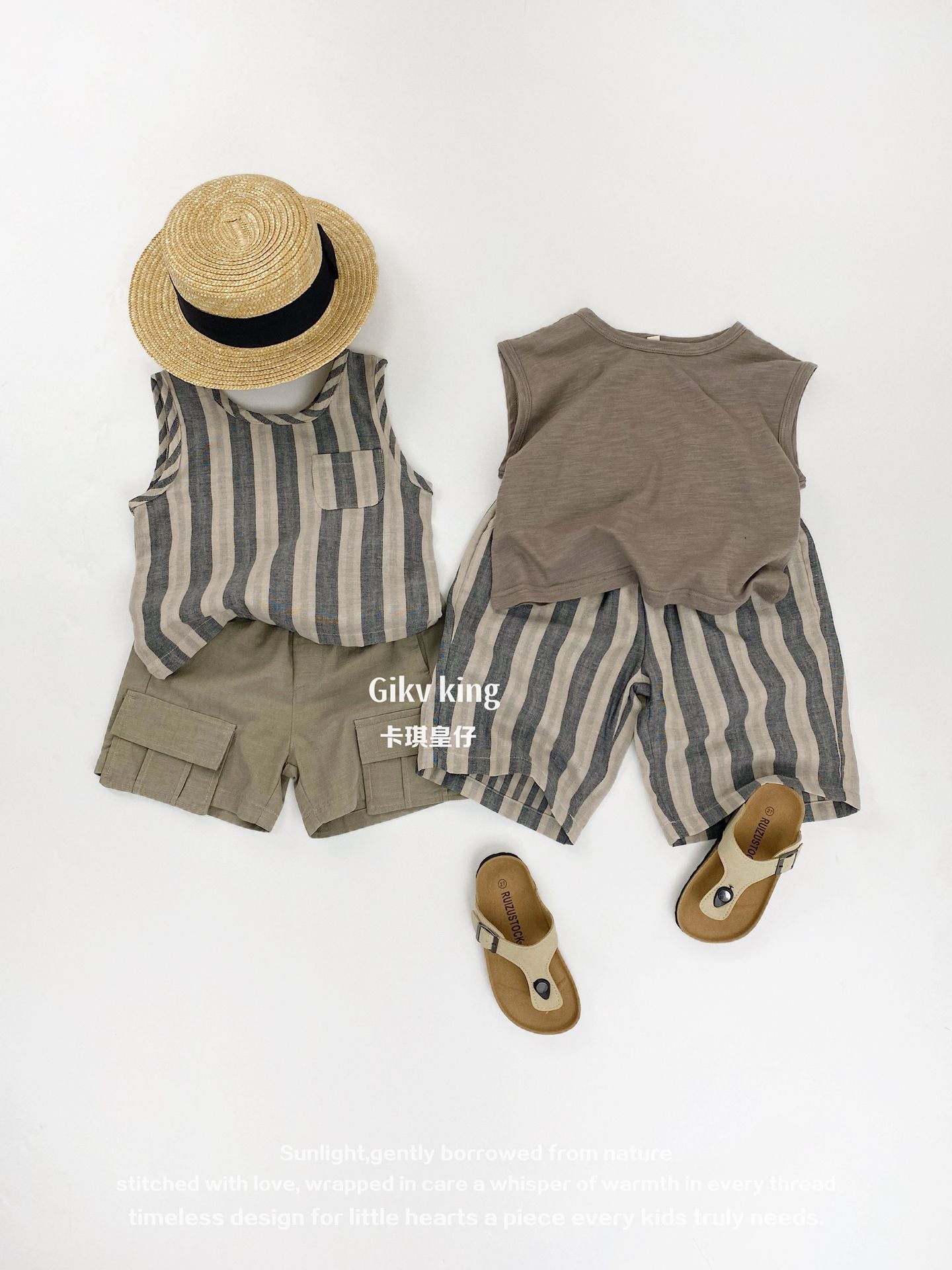 Striped Woven Cotton Vest ストライプ ノースリーブTシャツ【mh0013477】