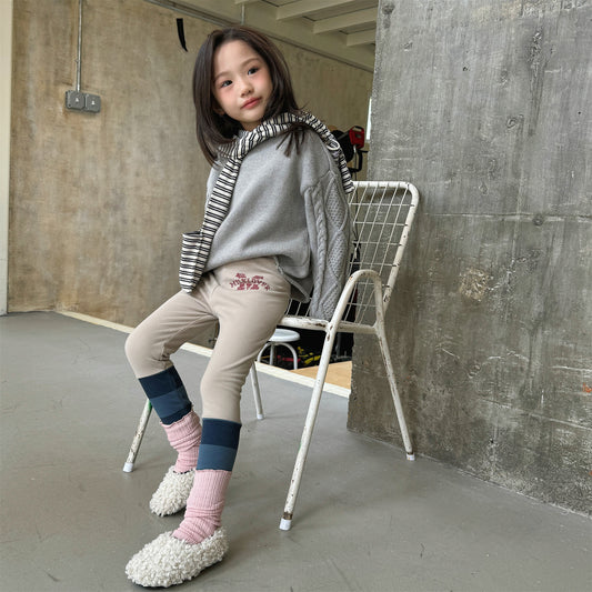 レギンスパンツ 裏起毛 バイカラー ドッキング リブ ボトムス【mh0011609】