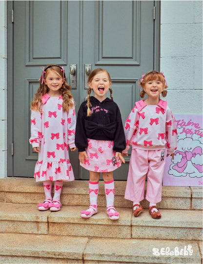 -リボン柄ニットカーディガン/フリルティアードワンピース/リボン柄フリルスカート【mh0010981】 - mamahalo shop - 長袖ワンピース -  べビー服 - 子供服 - 男の子 - 女の子