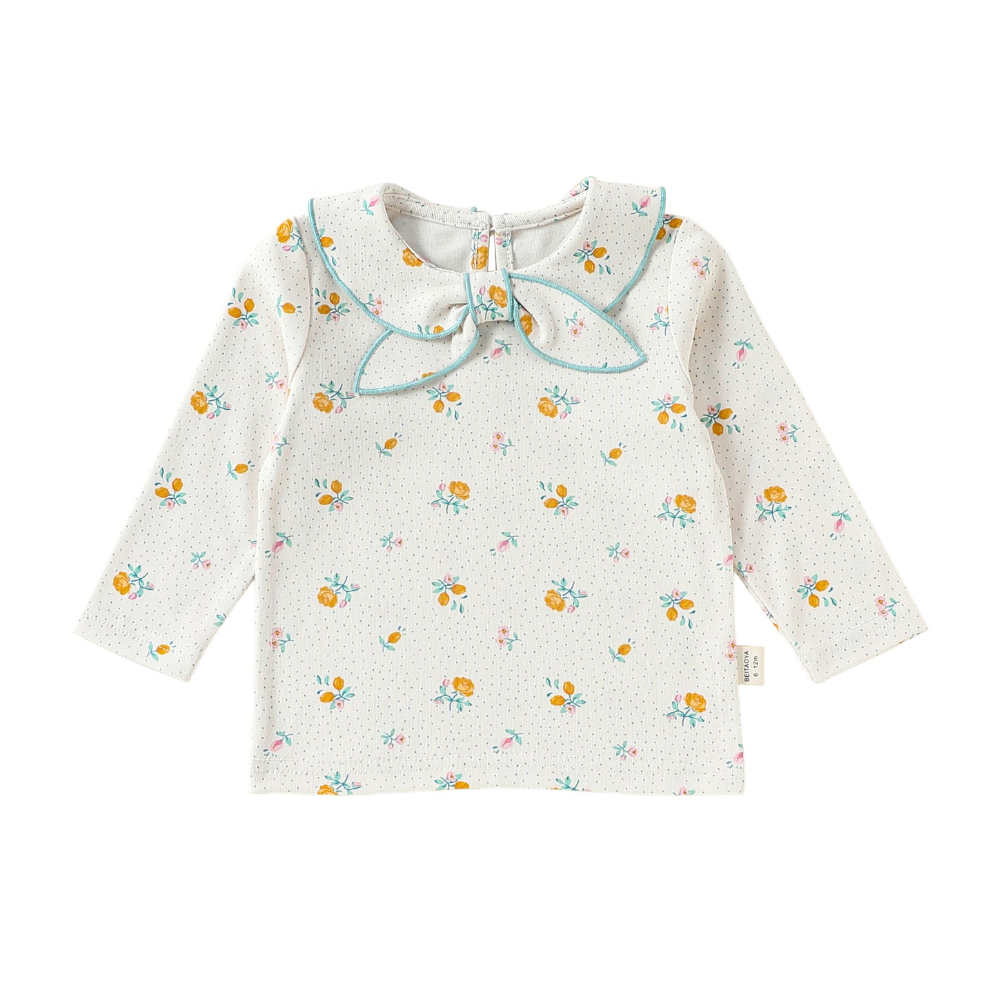 ベビー キッズ 花柄 リボン 丸襟 長袖Tシャツ【mh0014141】