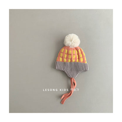 キッズ帽子 ニットキャップ 耳あてぽんぽん付き カラフル 防寒【mh0011794】