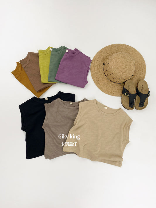 Slub Textured Bamboo Cotton Tank Top シンプル 無地 ノースリーブTシャツ【mh0012836】