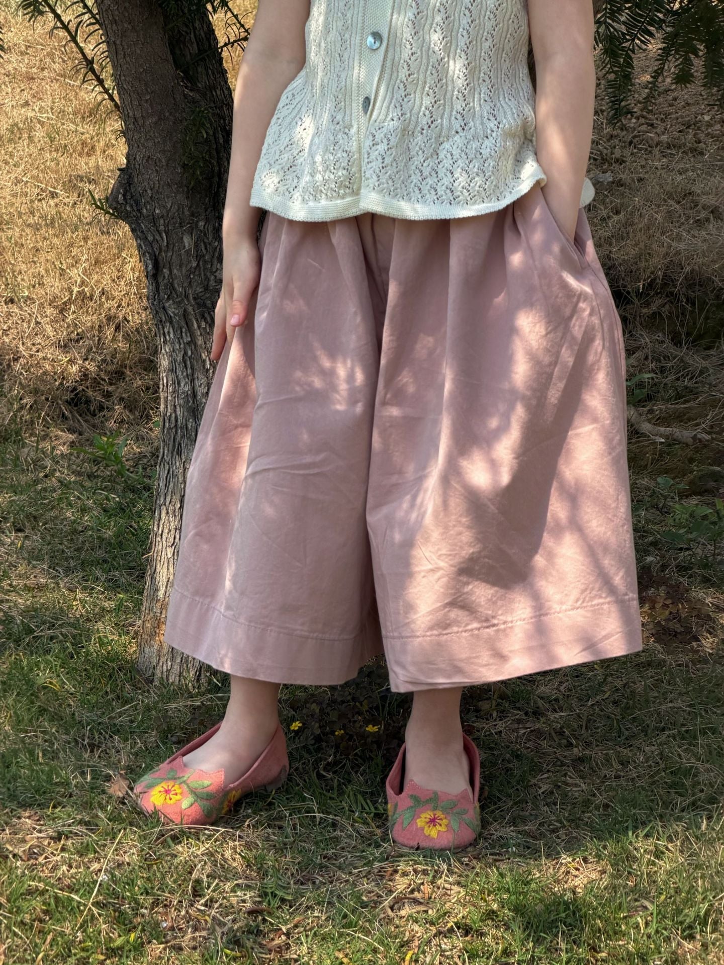 Solid Color Casual Wide-leg Cropped Pants コクーン クロップドパンツ【mh0013415】
