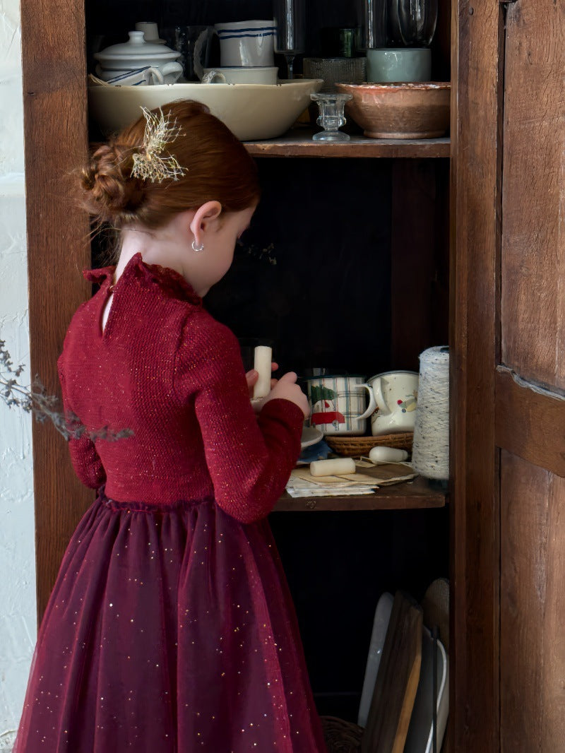 長袖ワンピース チュチュチュールスカート スパンコール ドレス【mh0011886】