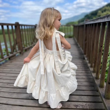 Kids' Back Ribbon Ruffle Hem A-Line Sleeveless Camisole Dress [mh0013871]