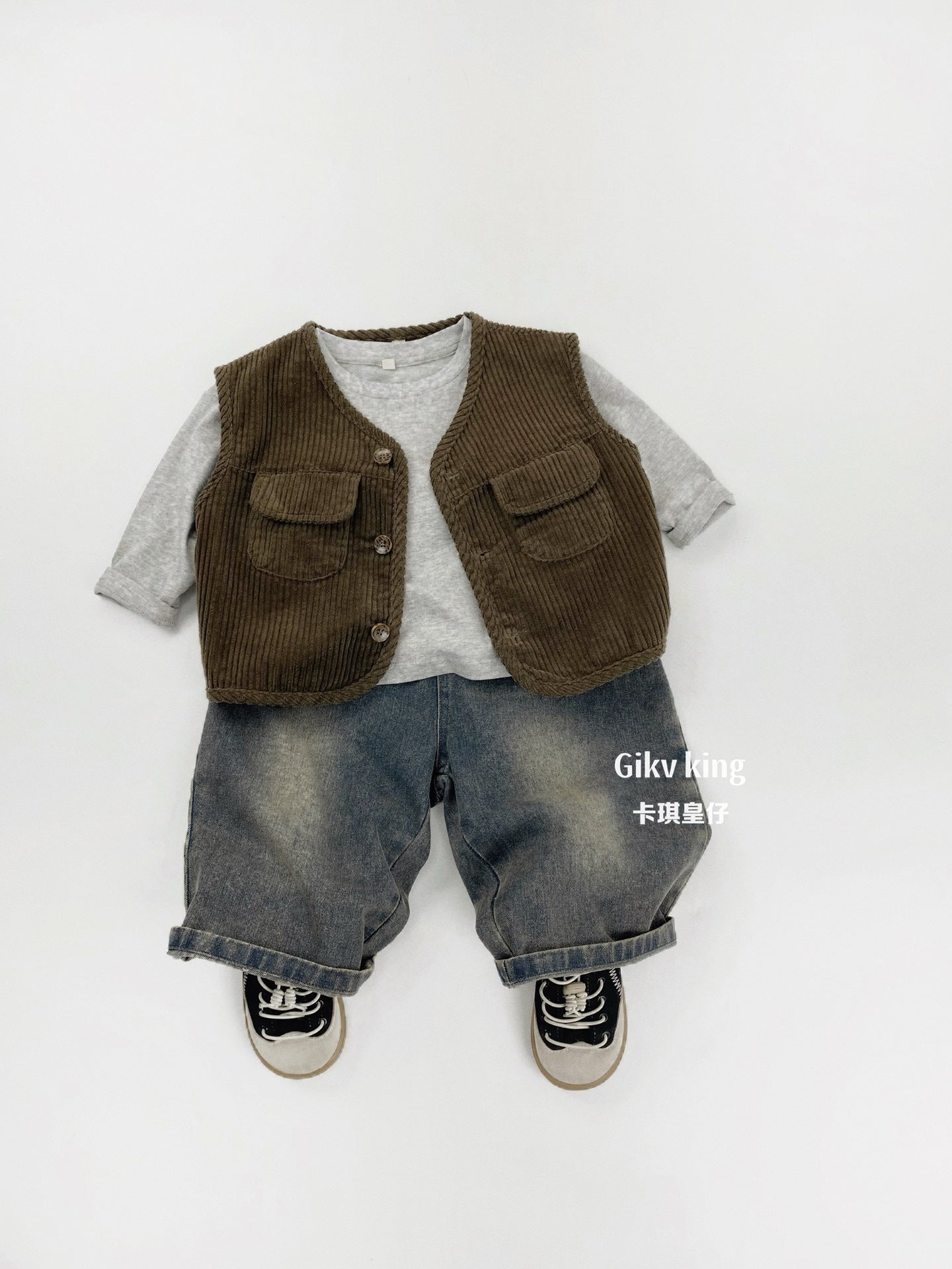 Retro Corduroy Layered Sleeveless Vest コーデュロイ ベスト【mh0012573】