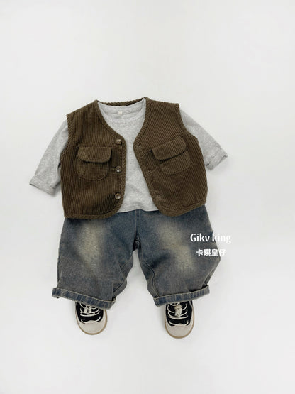 Retro Corduroy Layered Sleeveless Vest コーデュロイ ベスト【mh0012573】