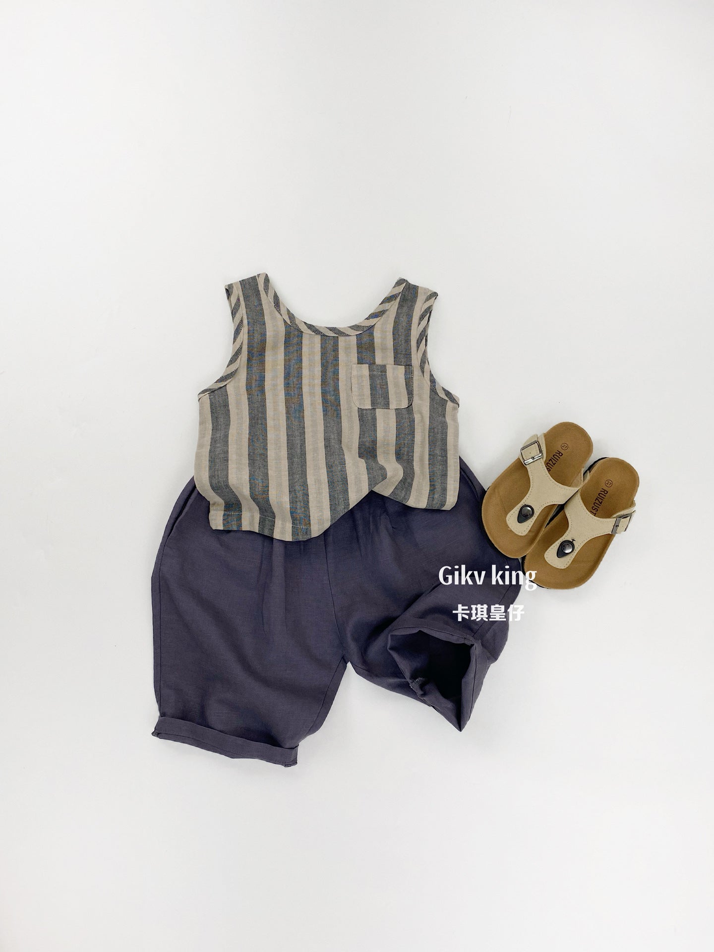 Striped Woven Cotton Vest ストライプ ノースリーブTシャツ【mh0013477】