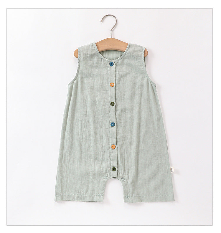 Sleeveless Cotton Button Romper カラフルボタン ノースリーブロンパース【mh0013590】