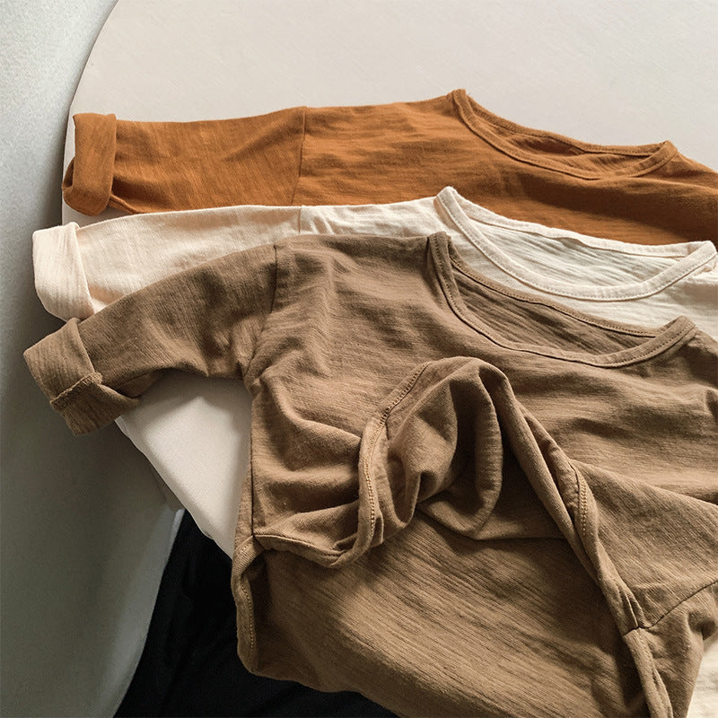 キッズ ルーズドロップショルダー長袖Tシャツ（キャメル・ベージュ・生成り）