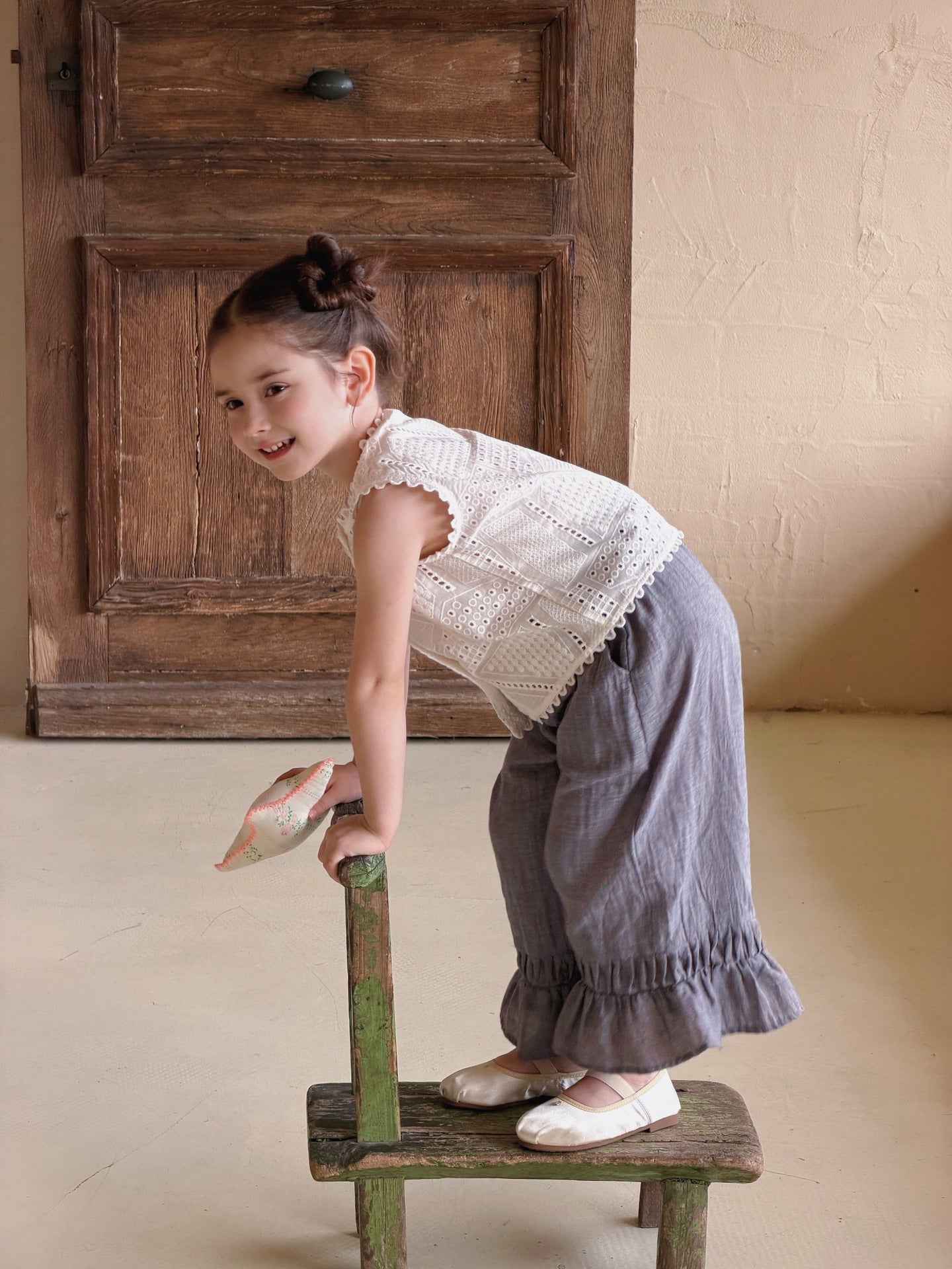 Tricolor Pure Cotton Ruffle Soft Casual Long Pants ラッフル ロングパンツ【mh0013406】
