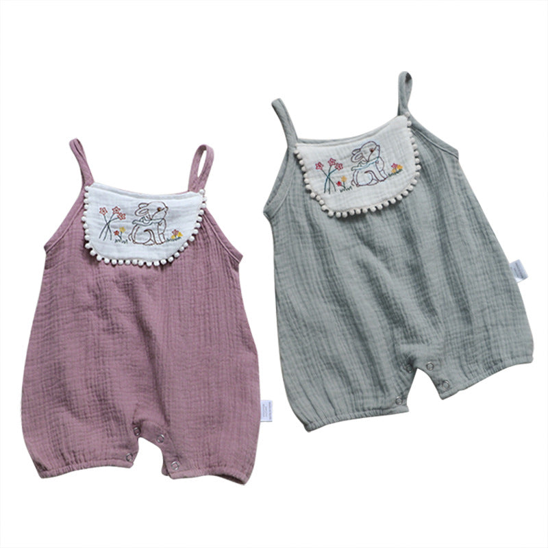 Rabbit Embroidered Gauze Romper