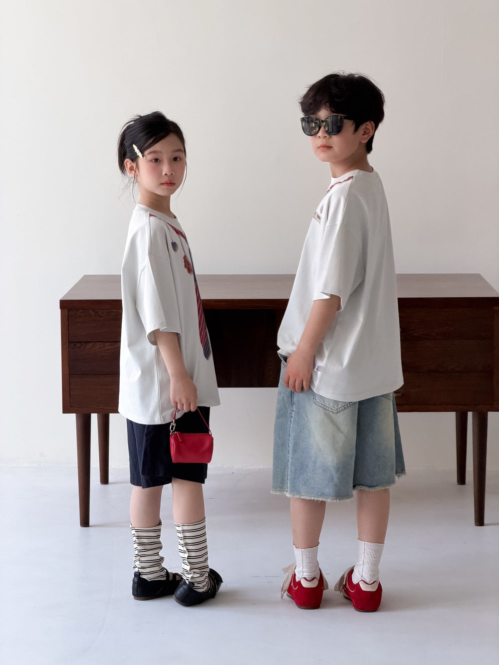 Faux Tie Printed Loose Tee ネクタイ 半袖Tシャツ【mh0013533】