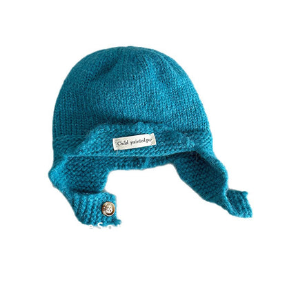 ベビー帽子 ニット ブリム 耳当て付き シンプル ニットキャップ【mh0011830】