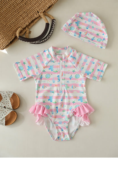 UPF50 Plus Marine Striped Short Sleeve One-piece マリンボーダー 水着【mh0012601】