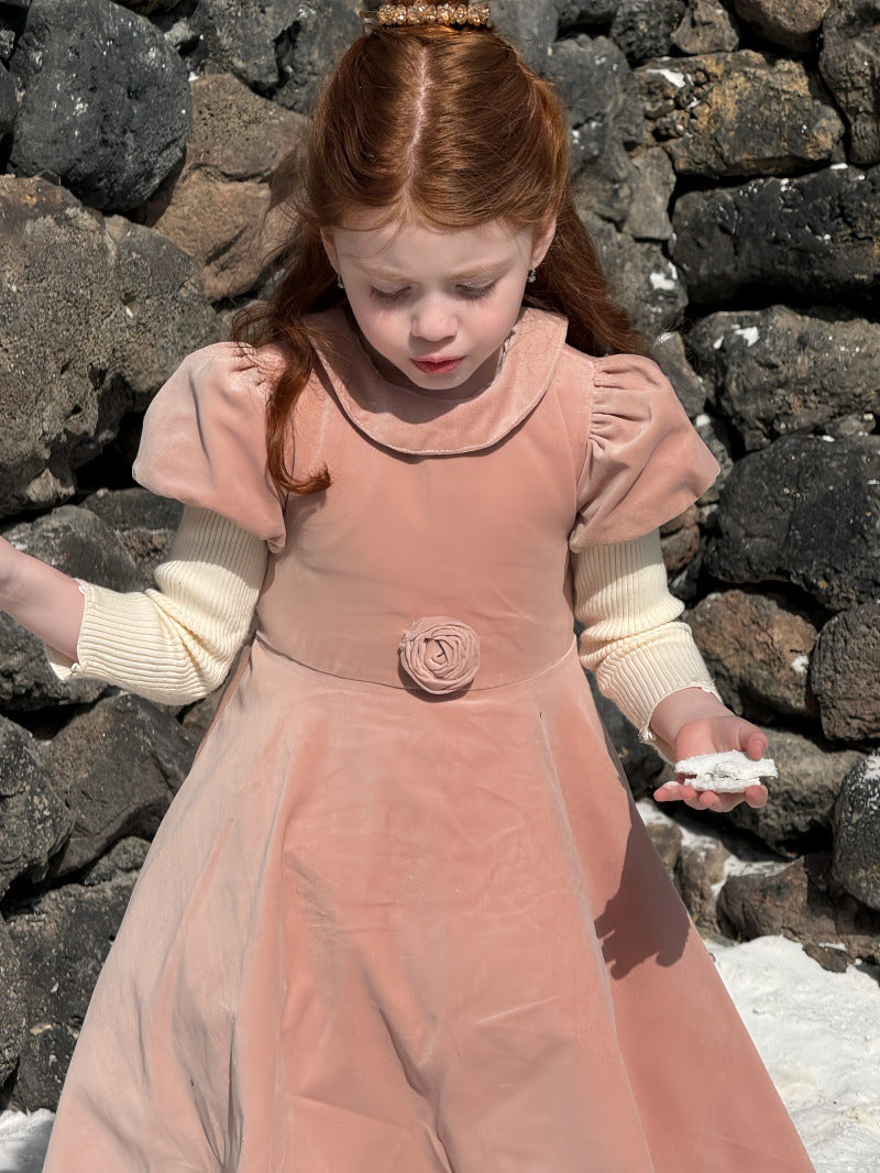 半袖パフスリーブワンピース レトロ クラッシック 発表会 ドレス【mh0011892】