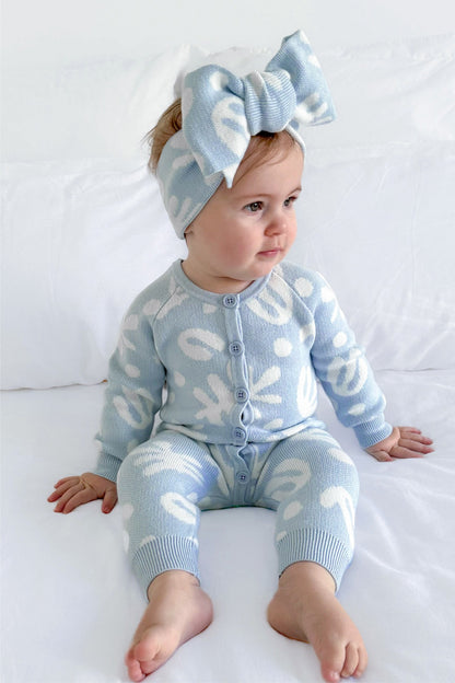 長袖ニットロンパース 幾何学模様 ジャカードニット ジャンプスーツ【mh0011855】