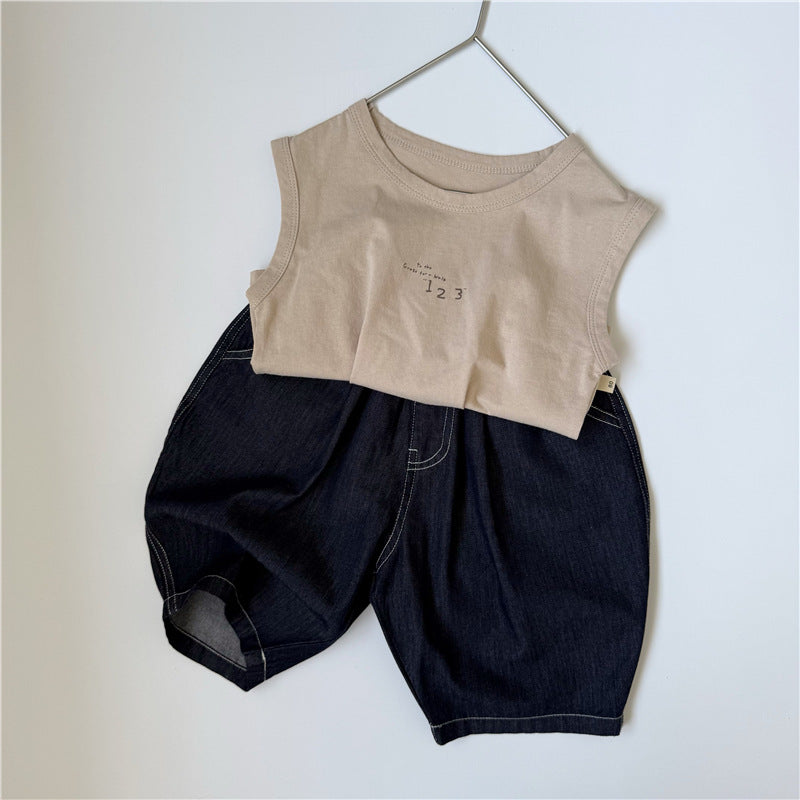 GL-kids Pantalones vaqueros estilo globo ligeros de verano estilo coreano para niños y niñas, jeans informales versátiles de estilo moderno【mh0013640】