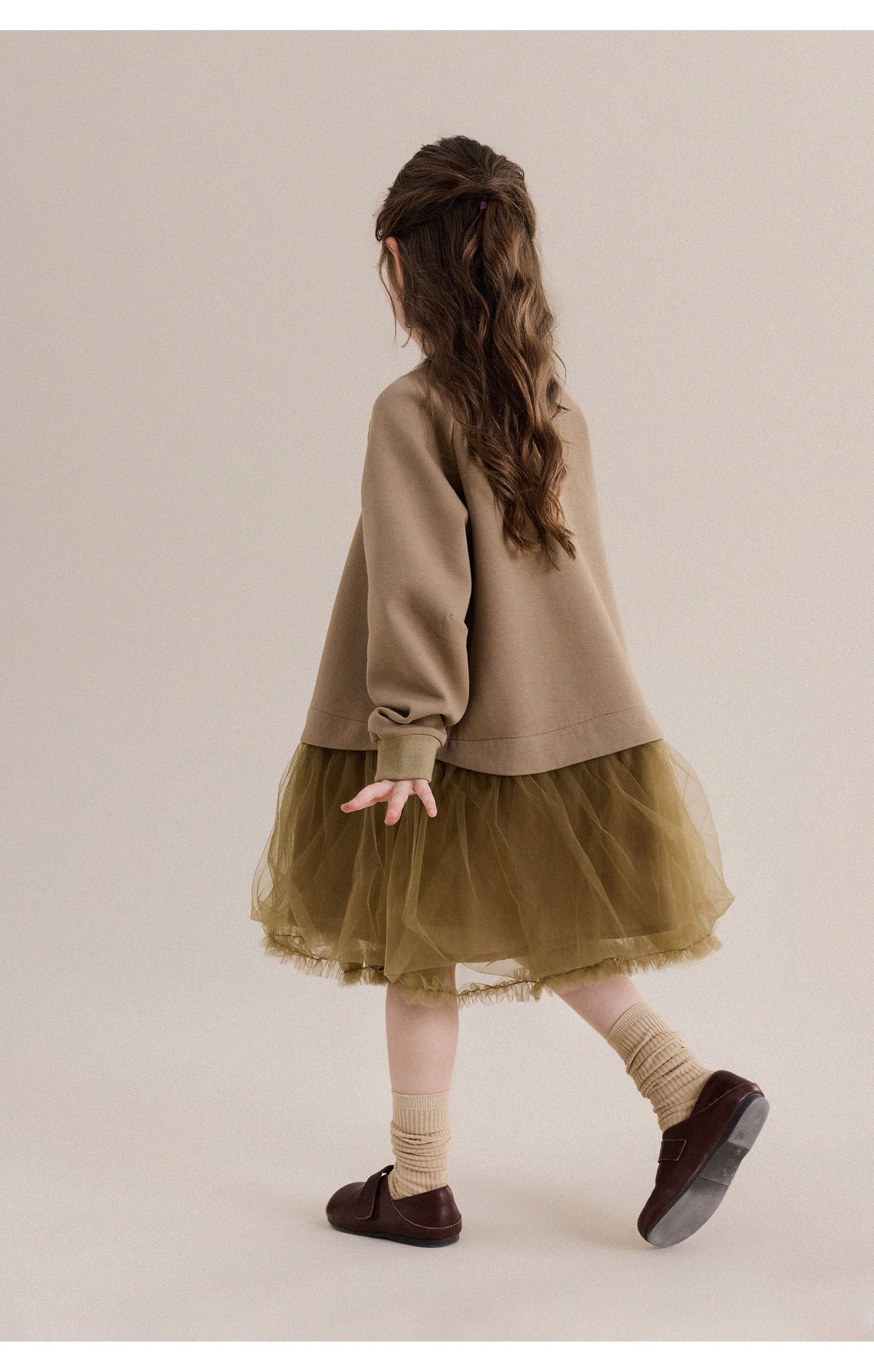 Kids' Tulle-Paneled Long-Sleeved Dress [mh0013976]