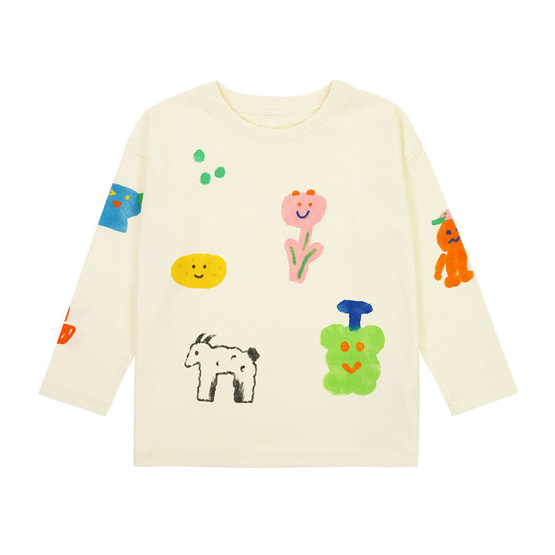 Camiseta de manga larga holgada con hombros caídos y estampado infantil [mh0014201]