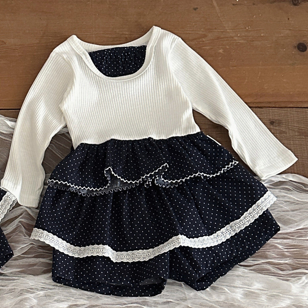 Baby Kids Polka Dot Ribbed Long Sleeve T-Shirt and Culottes Set