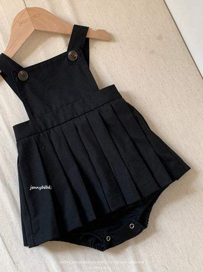 Petos de pleat, pelele, vestido sin mangas y blusa de manga larga con cuello de volantes para bebés y niños 【mh0014660】