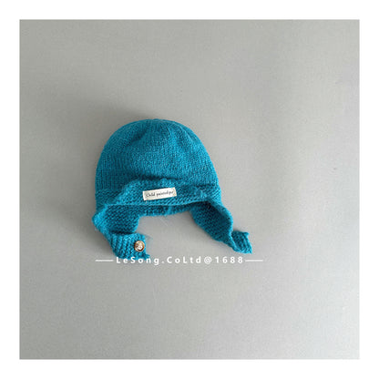ベビー帽子 ニット ブリム 耳当て付き シンプル ニットキャップ【mh0011830】